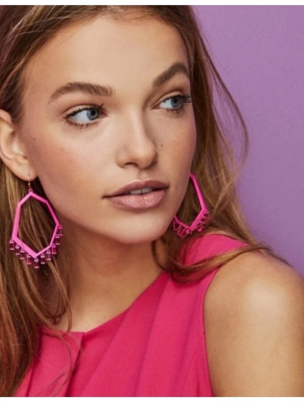 Kendra Scott Hot Pink Matte Thomas Drop Earrings Crystal Dangle - Picture 3 of 10